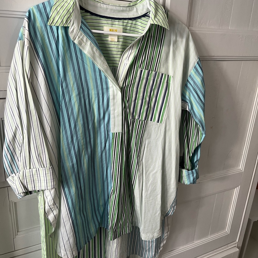 Maeve Striped Tunic half button up